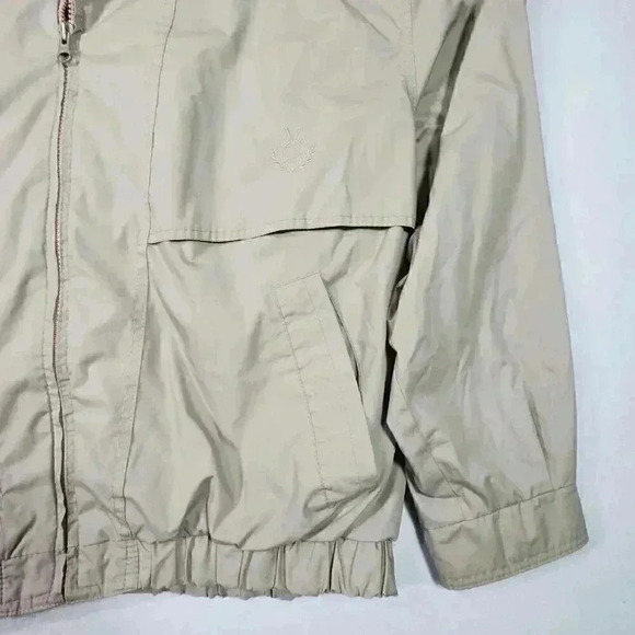 Members Only Mens Embroidered Logo Jacket Large Tan w/Plaid Lining Epaulets READ - Picture 13 of 16